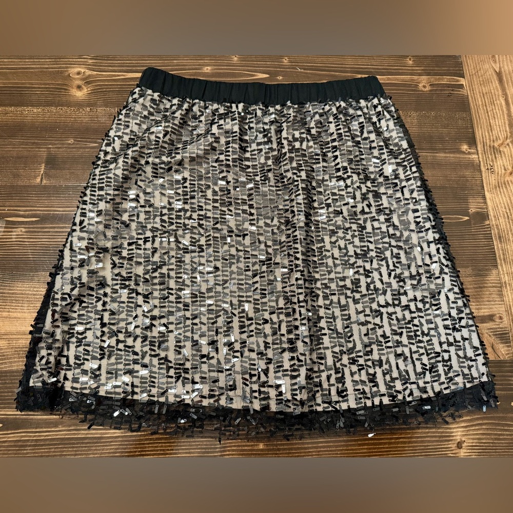 Missimo Black Sequin Skirt with‎ Nude Underlay Size S EUC